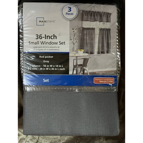 rod pocket valance 56"x 14 & 2 tiers 28" x 36" each small window 3pc set grayX2 - Picture 6 of 9